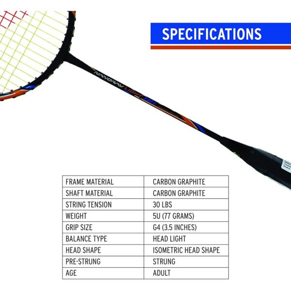 Nanoray Light 18i Graphite Badminton Racquet (Black) - Image 3